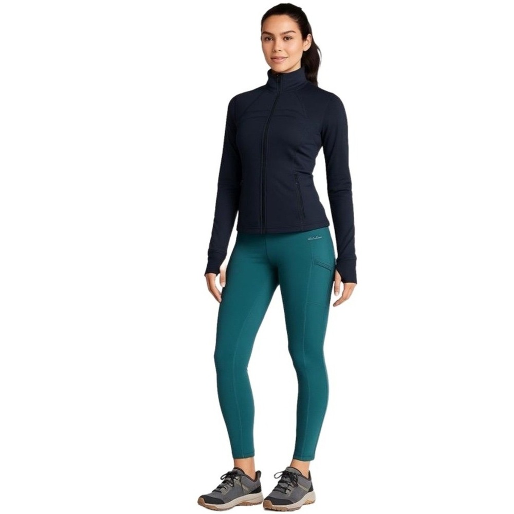 Eddie Bauer‎ Leggings Women's Large High-Rise Blue Teal Pockets Zipper Hiking
